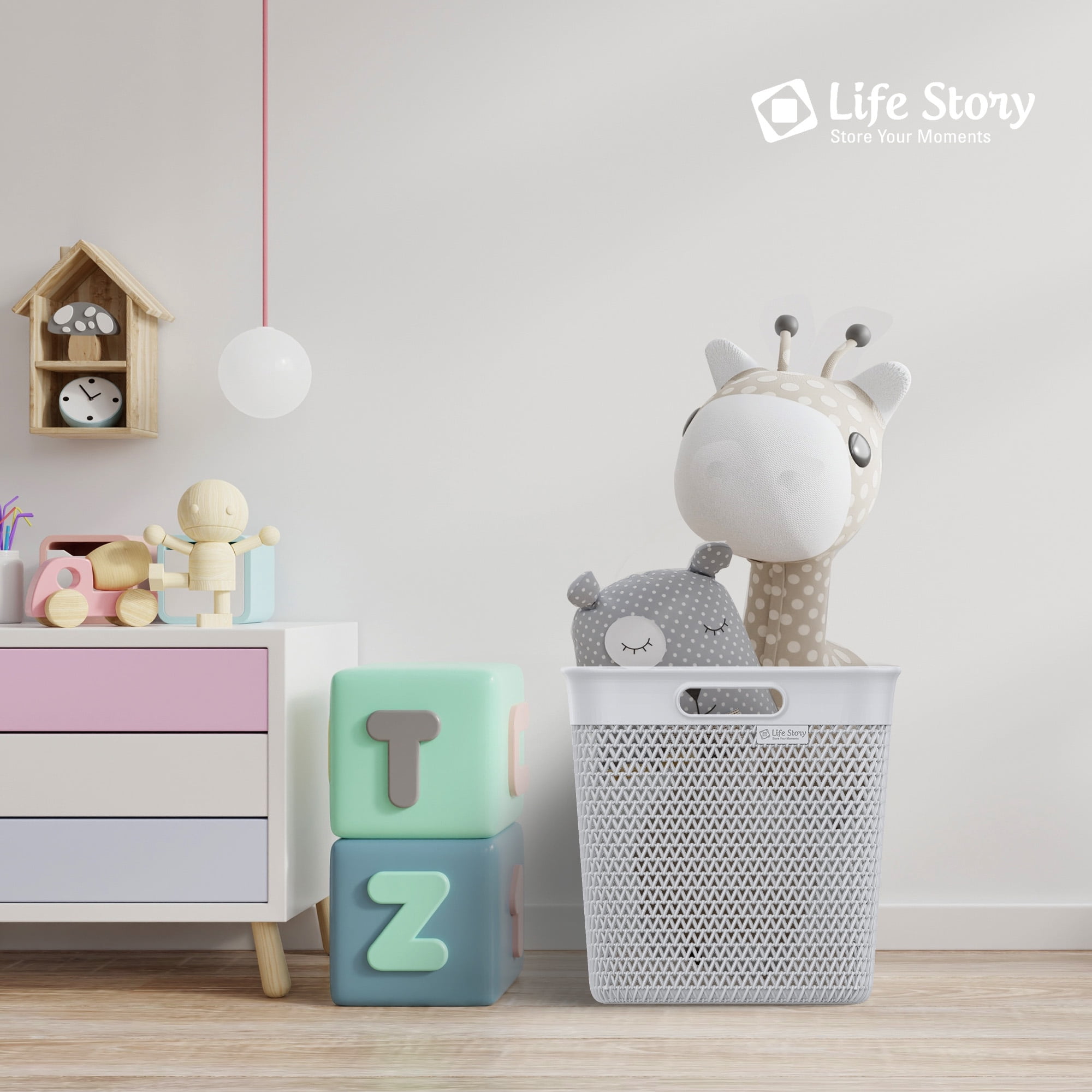 Life Story 26 Quart Decorative Storage Basket, Extra Large Plastic Home Organizer, White