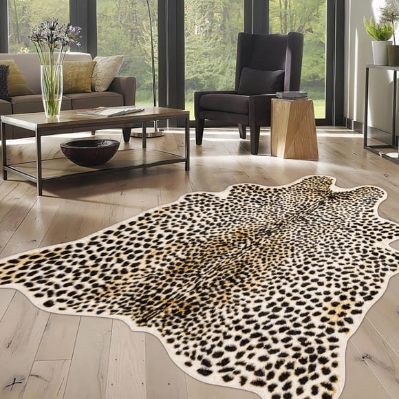 WARM HAVEN Tapis Imprimé Guépard, Tapis Léopard 5.2x7 Fausse Peau d'Animal Imprimé Guépard Tapis pour Chambre Salon Fourrure d'Animal Cache Antilope Rustique Multi