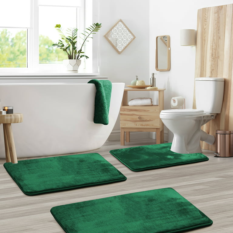 Dark Green Bathroom Rugs Set 2 Piece Non-Slip Bathmat with Absorbent