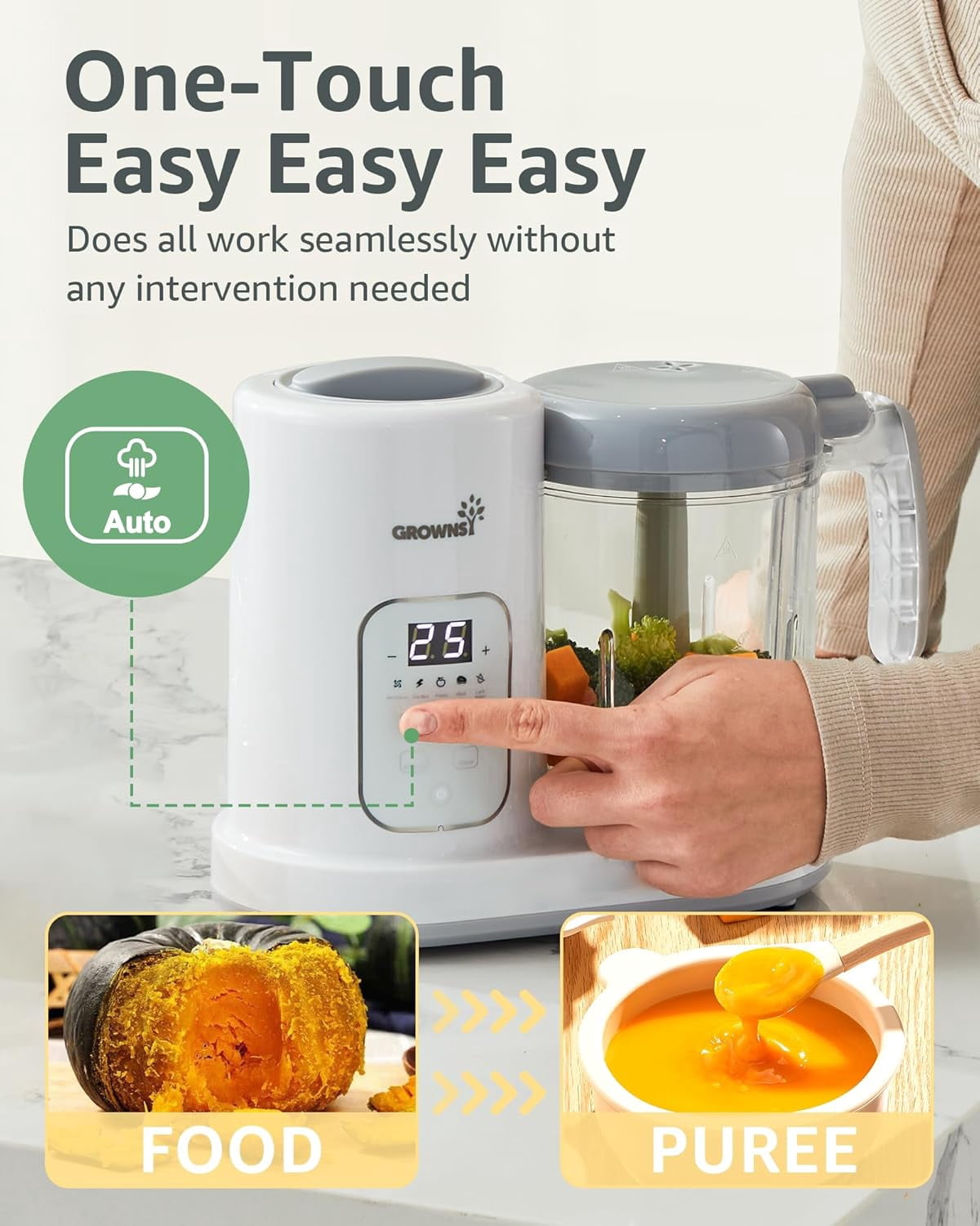 Baby Food Maker | Baby food Processor | All-in-One Baby Food Puree Blender Steamer Grinder Mills Machine Auto Cooking & Grinding with Self Cleans Touch Screen LCD Display, BPA Free