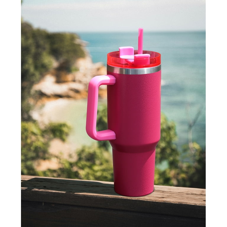 Mainstays 40 oz Stainless Steel Tumbler with Straw and Handle, Double Wall  Insulated, Pink Hammertone - Walmart.com