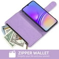 thumbnail image 5 of Asuwish Compatible with Samsung Galaxy A05 Wallet Phone Case and Tempered Glass Screen Protector Flower Faux Leather Flip Credit Card Holder Stand Zipper Cell Cover for Ao5 A 05 Women Purple, 5 of 8