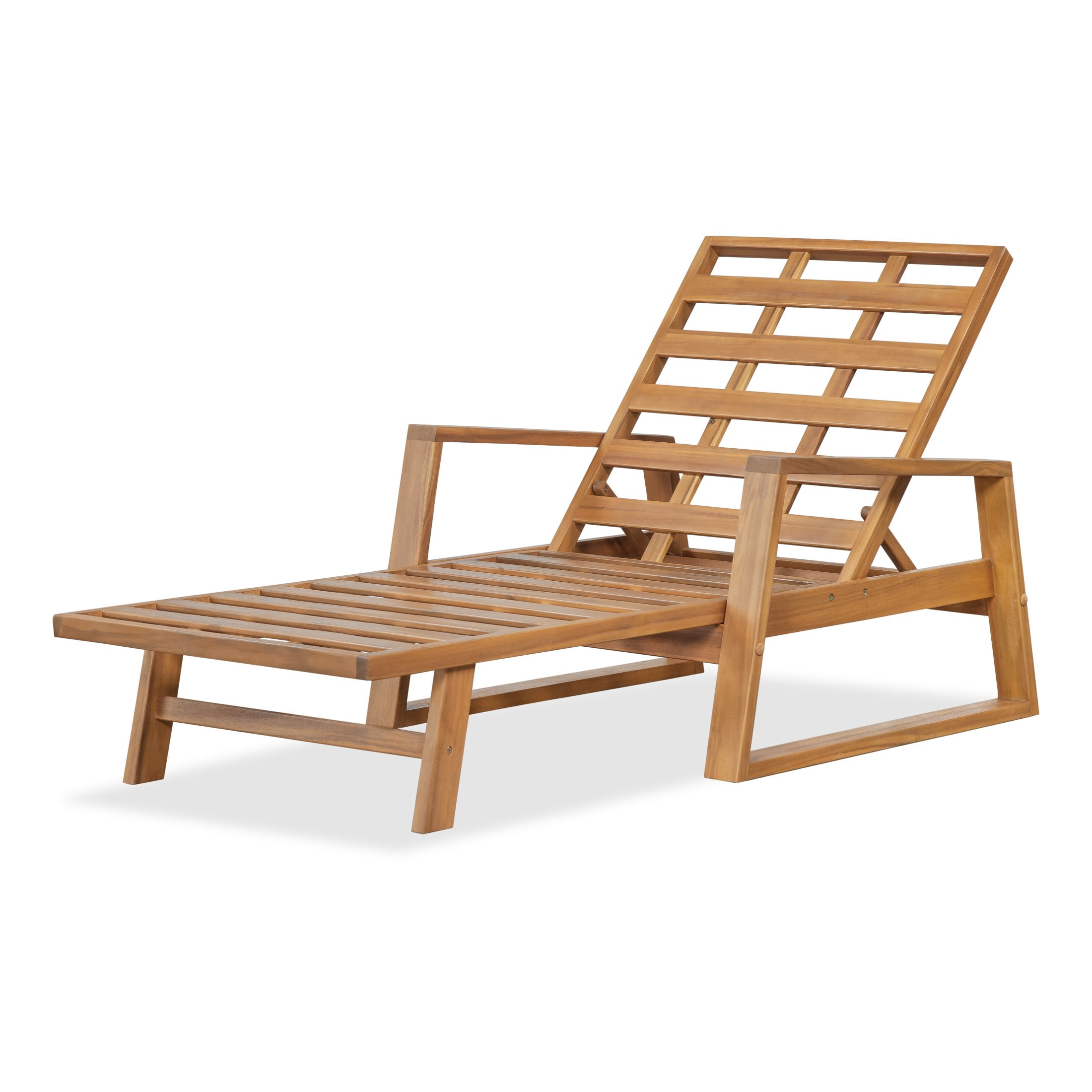 Christopher Knight Home Acacia Wood Outdoor Chaise Lounge with Adjustable Backrest and Cushion, Teak+Beige, Set of 2