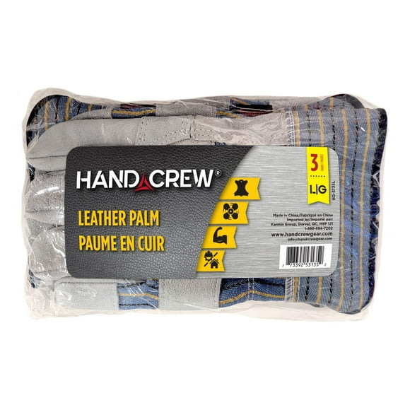 WorkCrew HP 3Pack Leather Palm Glove Large, Leather Palm 3PK