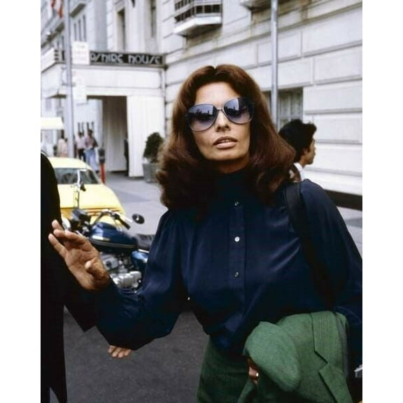 Sophia Loren circa 1970's always chic in sunglasses & dark blouse 8x10 photo
