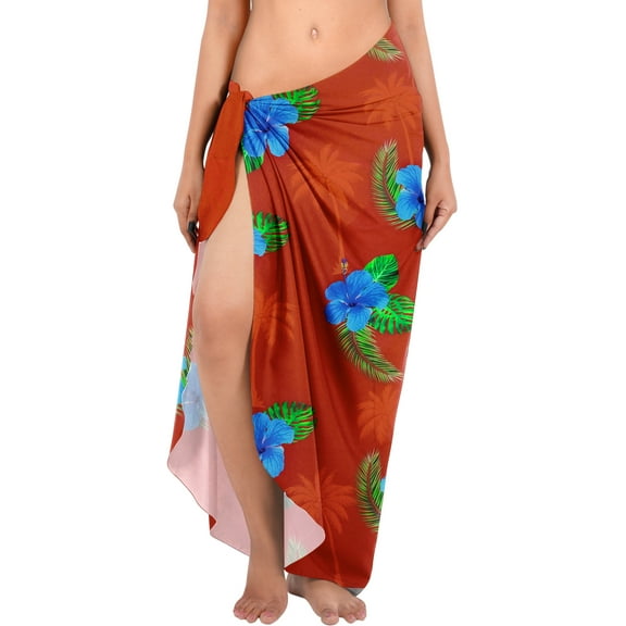 HAPPY BAY Women's Beach Sarongs Coverups Summer Skirt Long Beachwear Pareos Swimwear Swim Cover up Wraps Vacation Sarong for Women One Size Red, Hibiscus