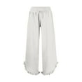 thumbnail image 4 of Lenpel Wide Leg Pants for Women Elastic High Waisted Drawstring Ruffle Hem Palazzo Pants Casual Loose Beach Trousers, 4 of 4