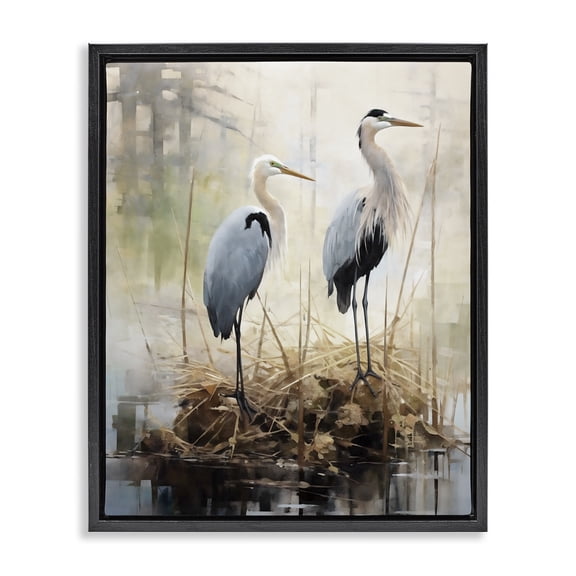 Stupell Industries Coastal Cranes in Pond Nature Black Floating Frame Canvas Art, 17 x 21, by Ray Powers