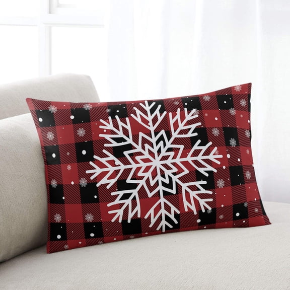 Christmas Snowflake Throw Pillow Covers, Winter Snwoflake Red Black Plaid Soft Breathable Pillow Cases with Invisible Zipper for Sleeping, Standard Pillowcases for Couch Bed Sofa Chair 20x26 Inches