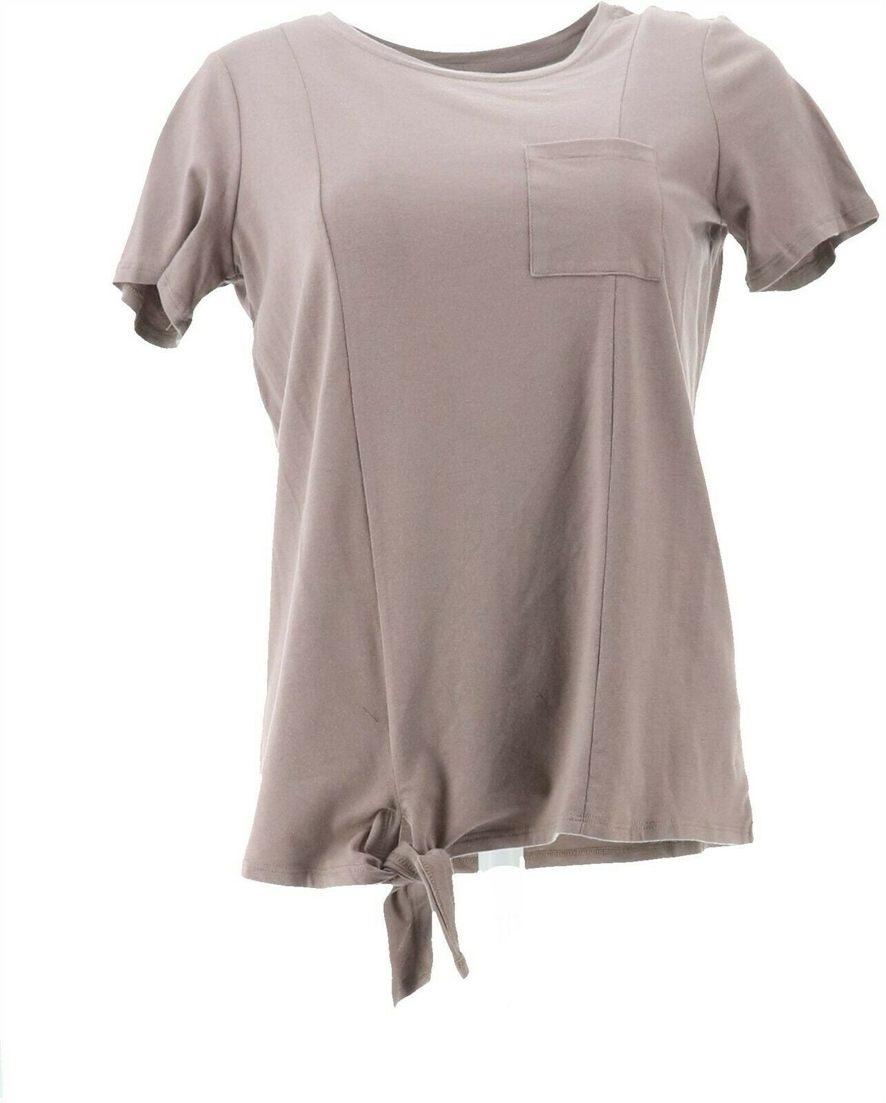 AnyBody Cozy Knit Side Tie T-Shirt Pocket Med Hthr Grey M NEW A353777