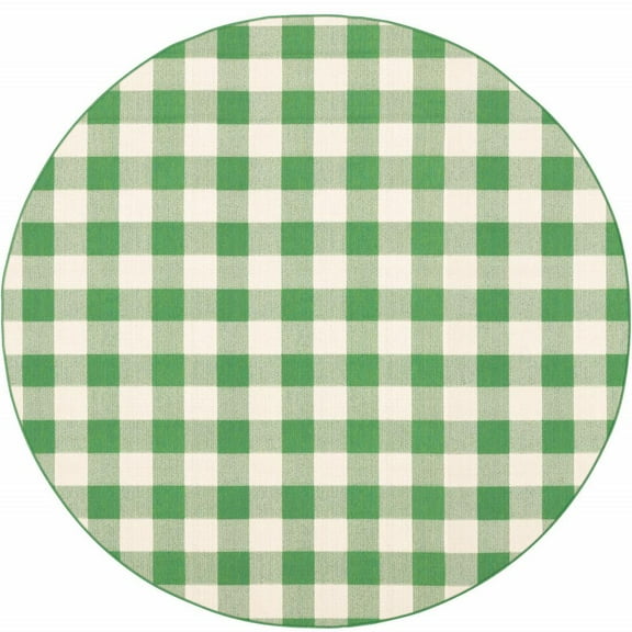8' Round Green Round Geometric Stain Resistant Indoor Outdoor Area Rug
