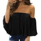 thumbnail image 4 of Blusa informal con hombros descubiertos para mujer, blusas sin tirantes, blusas con mangas de campana de color puro y sin tirantes sidaley FS7048-05, 4 of 5