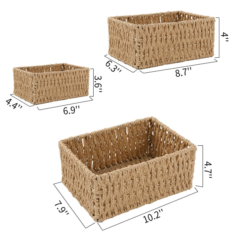 Chicgrowth Wicker Storage Basket, 3 Pack Woven Bin Baskets Set Nesting, Beige, Size: Small:7in*4.7in*2.4in Medium:8.6in*6.3in*3.9in Large:10in*7.8in*