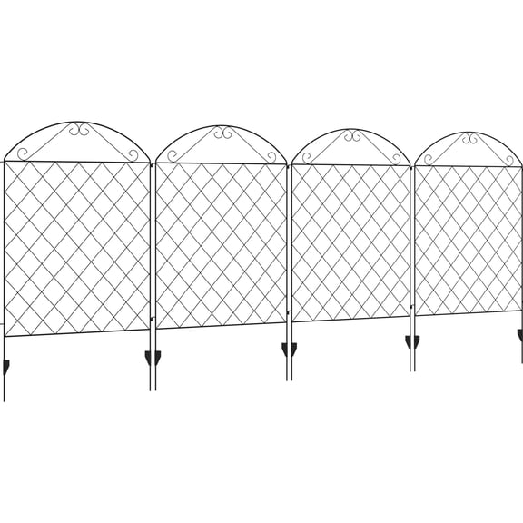 Steel Garden Fence Panels 11.4'x43", 4, Rust- Decorative Border For Yard, Landscape, Patio, Outdoor With Curved Vines Rustproof Fence, 4 Panels, 11.4' X 43", Esteem