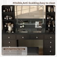 thumbnail image 5 of Vanity Desk Full Length Mirror & LED Mirror with Power Outlet, Makeup Vanity 14 Drawers & 10 Shelves, Hidden Storage Capacity, Dimmable & 3 Color Lighting Dressing Table for Bedroom, Black, 5 of 9