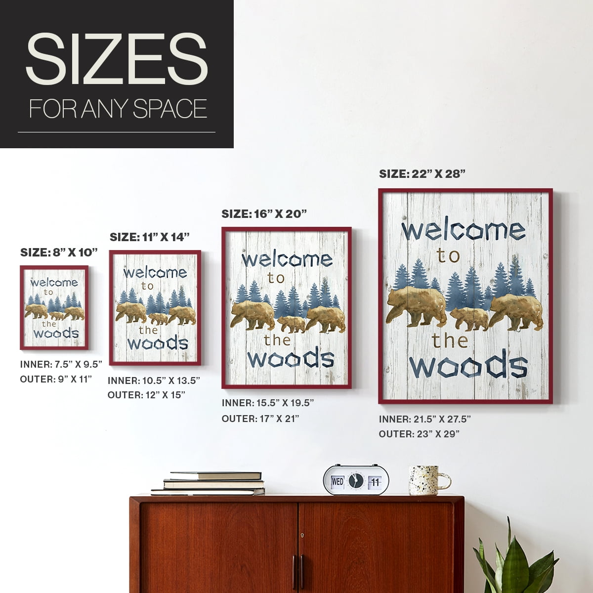 Welcome to the Woods Framed Print in Red Solid Wood 11 x 14 Framed Print