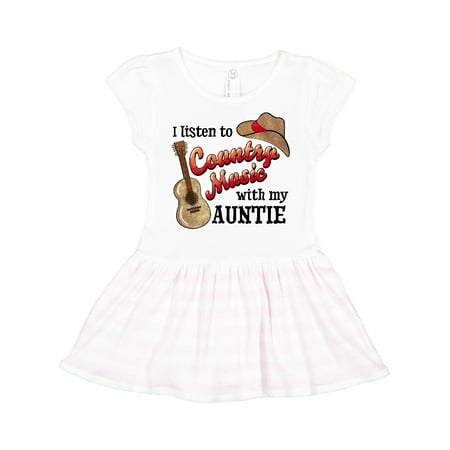 

Inktastic I Listen to Country Music with my Auntie Guitar and Hat Gift Toddler Girl Dress