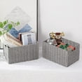 thumbnail image 2 of Wicker Storage Basket, Set of 2 Hand-Woven Paper Rope Wicker Basket, Small Storage Baskets for Organizing Toilet Paper Basket, Foldable Large Cube Storage Organizer Bins for Shelves (Grey), 2 of 8