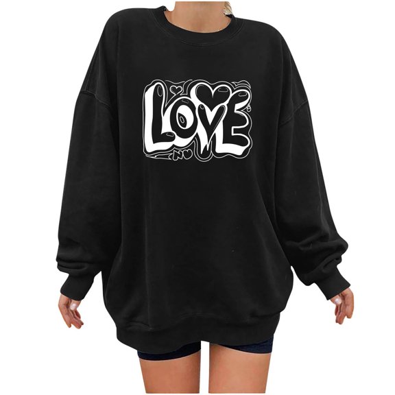 ylioge Womens Valentine's Day Sweatshirts Pullover Crewneck Tops Ladies Trendy Long Sleeve Loose Fit Graphic Sweatshirt Winter