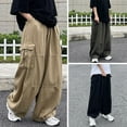 thumbnail image 2 of Fusipu Men Pants Wide Leg Multi Pockets Elastic Waist Solid Color Loose Bottoms Straight Cargo Pants Baggy Trousers for Outdoor, 2 of 8