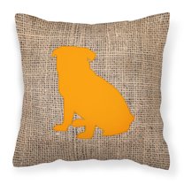 Carolines Treasures BB1084-BL-OR-PW1818 Pug Burlap and Orange   Canvas Fabric Decorative Pillow BB1084 18H x18W
