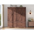 thumbnail image 6 of Blotout 2 Door Farmhouse Armoire Wardrobe Closet With 2 Drawers, 70" Tall Wooden Wardrobe Cabinet with Hanging Rod and Adjustable Shelves for Bedroom, Brown, 6 of 8