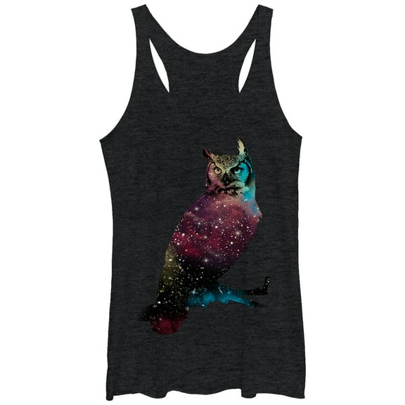 Women's Lost Gods Space Owl  Racerback Tank Top Black Heather X Large