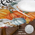 thumbnail image 3 of Fall Pumpkin Round Tablecloth, Fitted Table Cover with Elastic for 36"-44" Round Tables, Orange White Thanksgiving Maple Leaf Table Cloth Outdoor Indoor Dinning Party Waterproof Tablecloths, 3 of 7