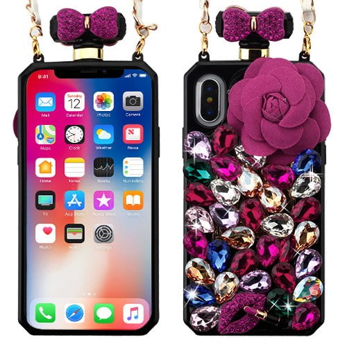 Mybat Perfume Bottle Candy Skin Cover With Chain For Apple Iphone Xsx Colorful Rhinestones Hot Pink Rose Walmart Com Walmart Com