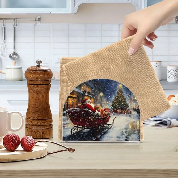 Standing Dining Table Napkin Holder, Napkin Holder for Table Kitchen Acrylic Paper Tissue Organization, Christmas Street Scene