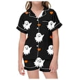 thumbnail image 5 of YOUSNH Ensemble de Pyjama pour Enfants, Haut à Manches Courtes Imprimé avec Col à Boutons et Short, Pyjama d'Halloween pour Enfants, Violet Clair, 8-9 Ans, 5 of 5