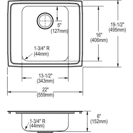 Elkay Drkad222060 Lustertone 22" Drop In Single Basin Stainless Steel Utility Sink - 2
