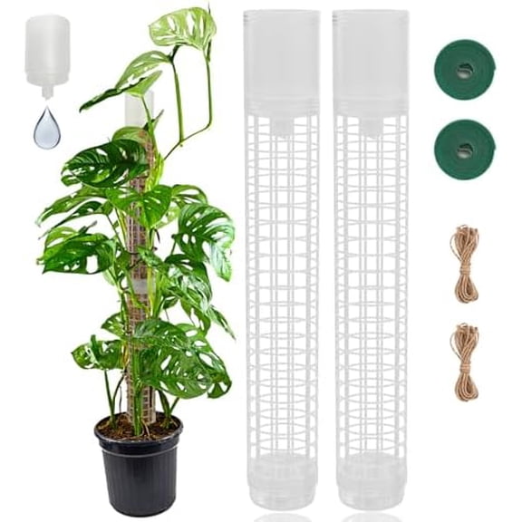 Moss Pole 17.4 inch, 2 Pack Moss Pole Monstera Plant Support, Plastic Moss Pole for Plants Monstera - Self-Watering, Stackable Design - Ideal Plant Support for Medium to Large Plants