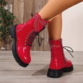 thumbnail image 6 of DeHolifer Women Ankle Boots Lace Up Round Toe Comfotable Lug Sole Party Casual Motorcycle Booties, 6 of 8
