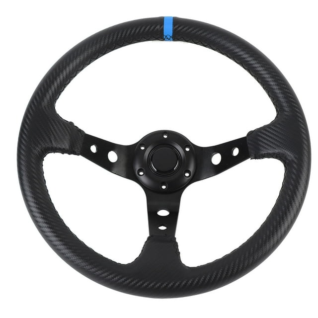 14in Car Racing Steering Wheel PVC for 6 Hole Hub Adapter Aluminum Universal Carbon Fiber Look Sport Steering Wheel with Horn Button