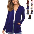 thumbnail image 4 of Top informal holgado con bolsillo frontal abierto y manga larga para mujer en color azul real, 4 of 6