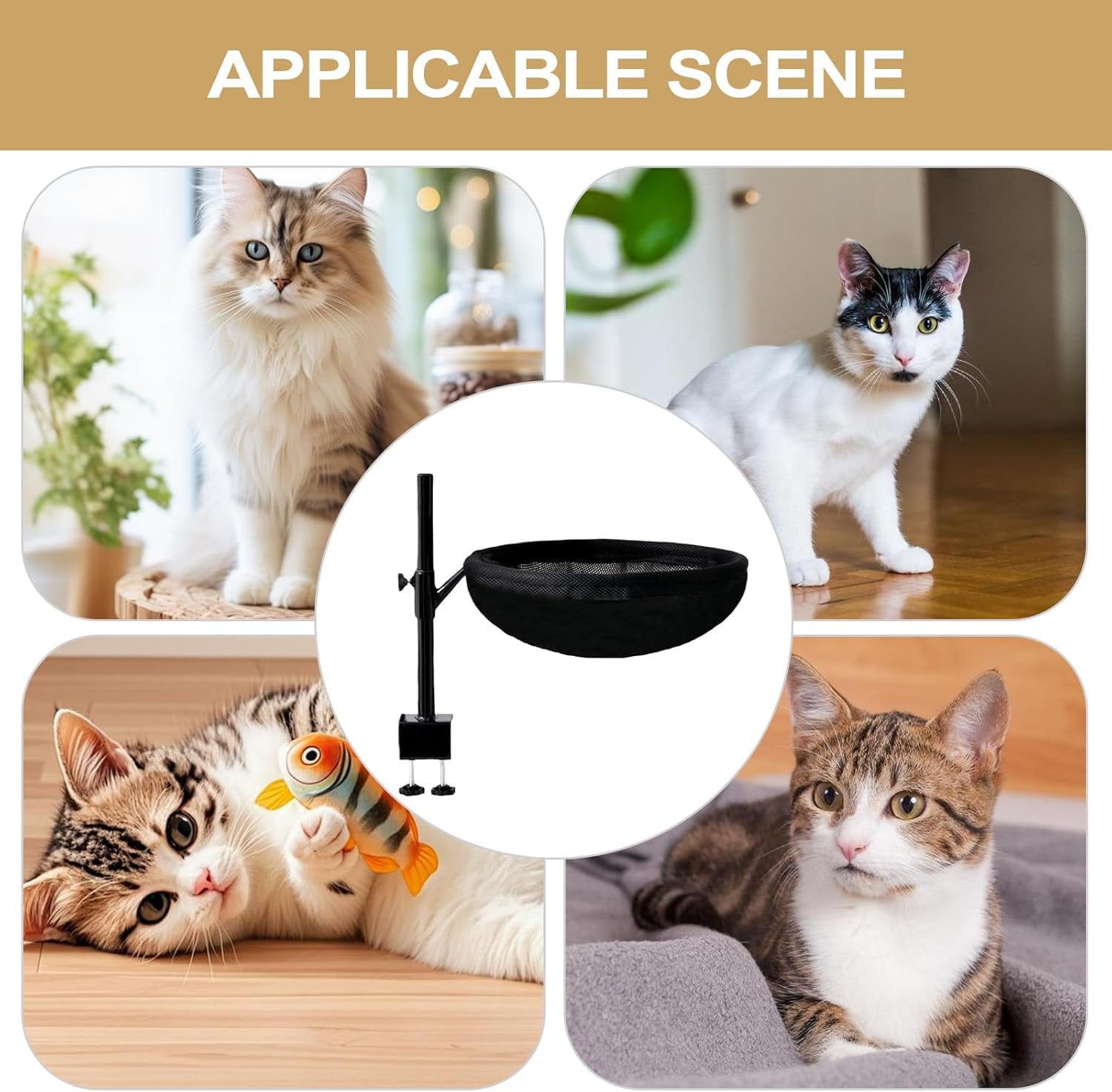 Cat Desk Bed, Cat Hammock for Home Office, Cat Desk Perch with 360° Rotating & Adjustable Height, Modern Indoor Cat Furniture, Foldable Cat Beds Office Desks, Gaming Tables & Island Tables