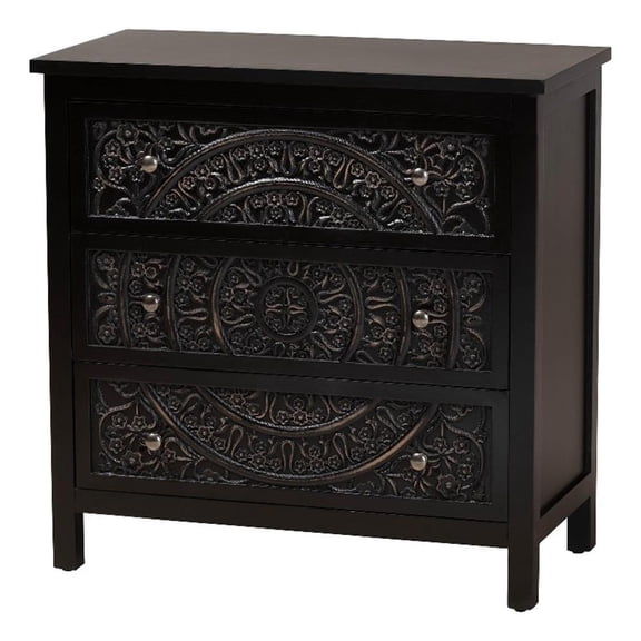 Baxton Studio Yelena Traditional Black Finished Wood 3-Drawer Storage Cabinet