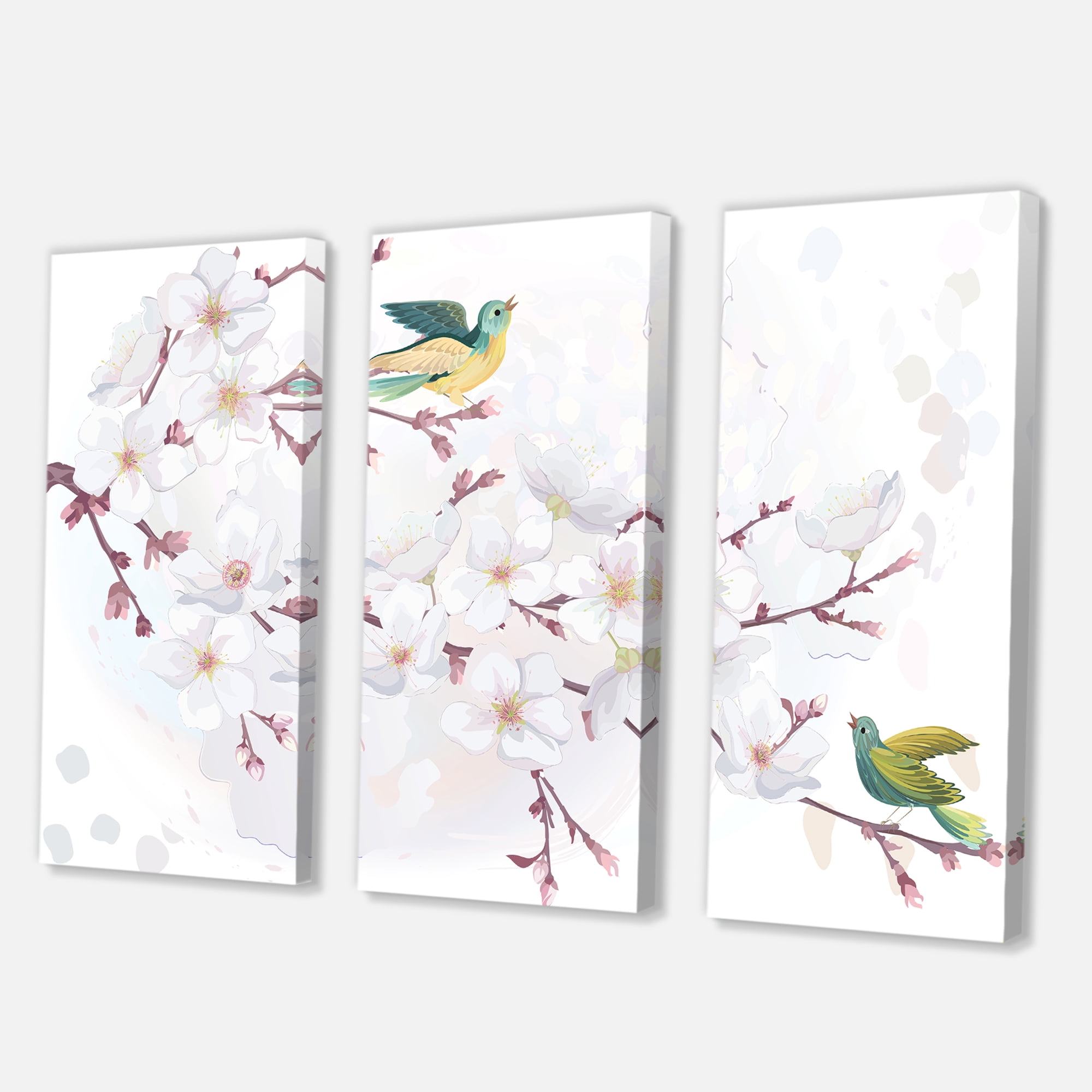 Designart ' Blossoming Cherry Tree and Birds ' Traditional Canvas Wall Art Print