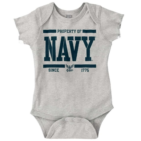 Property of US Navy Logo Since 1775 Romper Boys or Girls Infant Baby Brisco Brands 12M