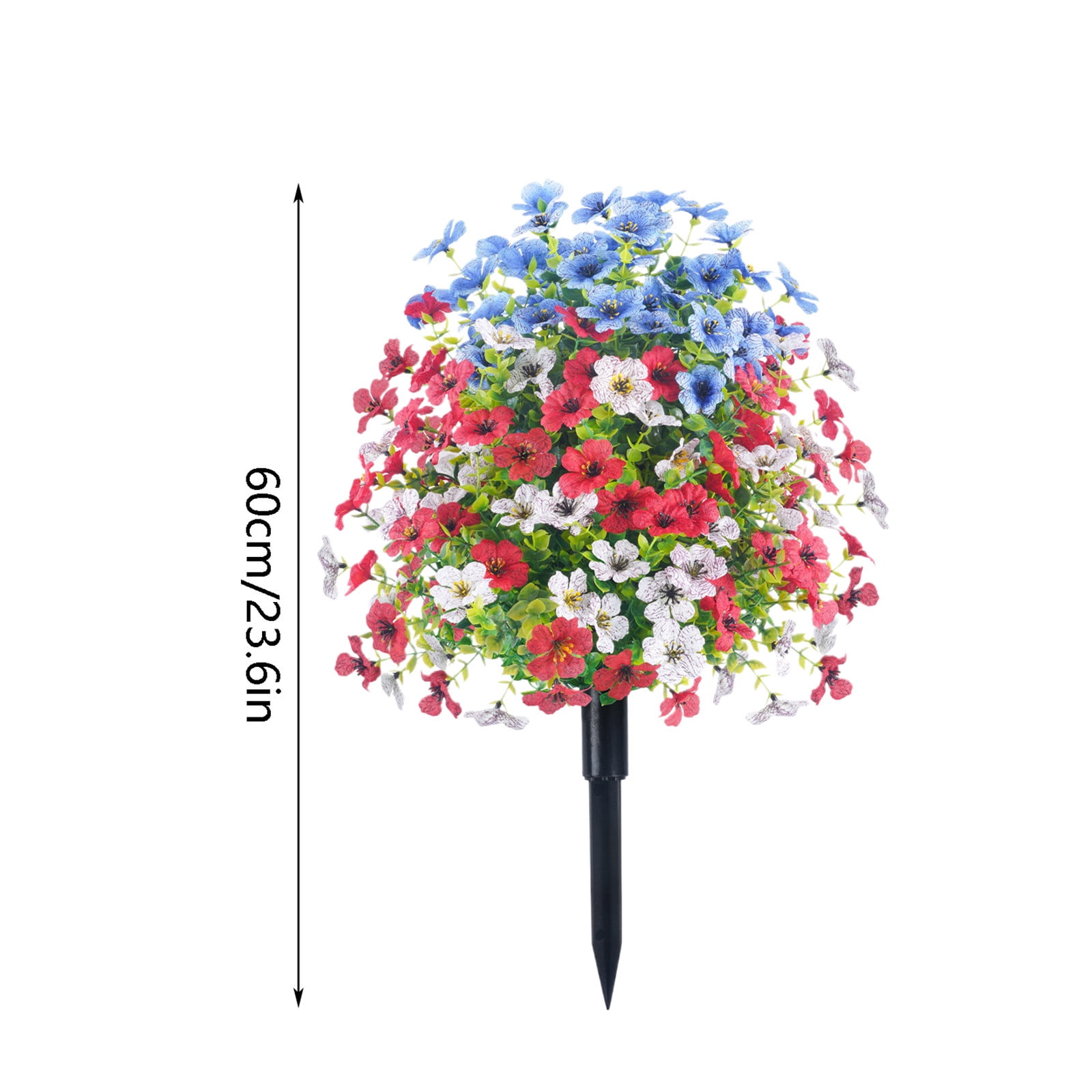 24 Inch Patriotic Flowers Topiary Trees Artificial Red White Blue Outdoor Flowers for Outdoor Planters Artificial Shrubs with Ground Spike Fade Resistant 4th of July Stakes Decor - 2 Pack