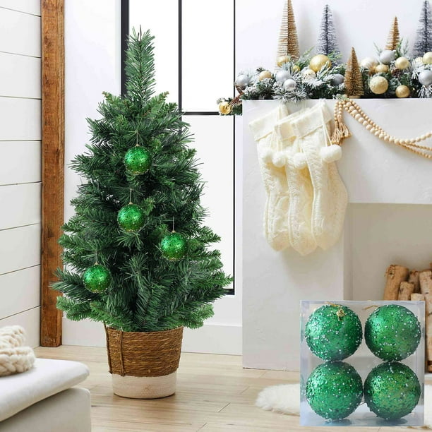 Adornos navideños colgantes de bolas de Navidad con lentejuelas de perlas, disponibles en dorado, verde y rojo.