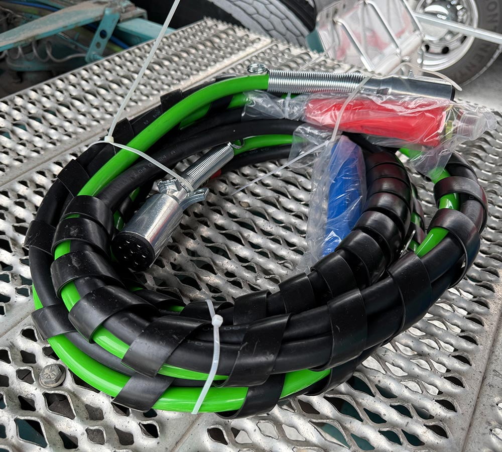 12 Ft 3-in-1 ABS & Power Air Line Hose Wrap 7 Way Electrical Cable for Semi Truck Trailer Tractor w/Set of Service & Emergency (Red & Blue) Gladhands, Gladhands Extension Handle Grips