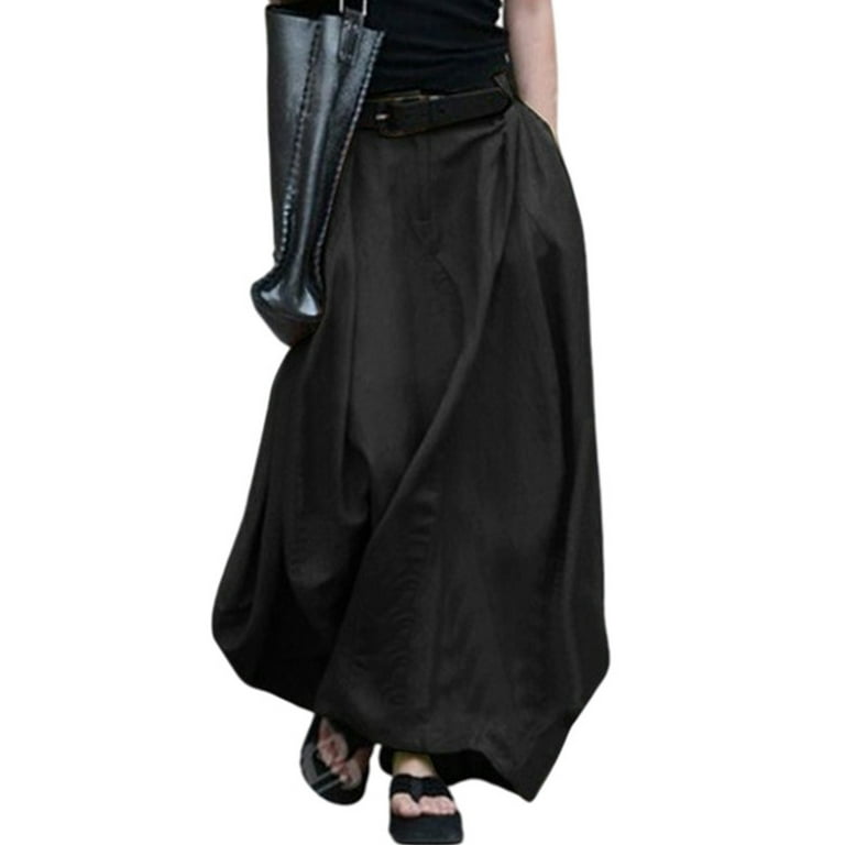 Avamo Plus Size Solid Color Long Skirt for Women Baggy Swing Maxi