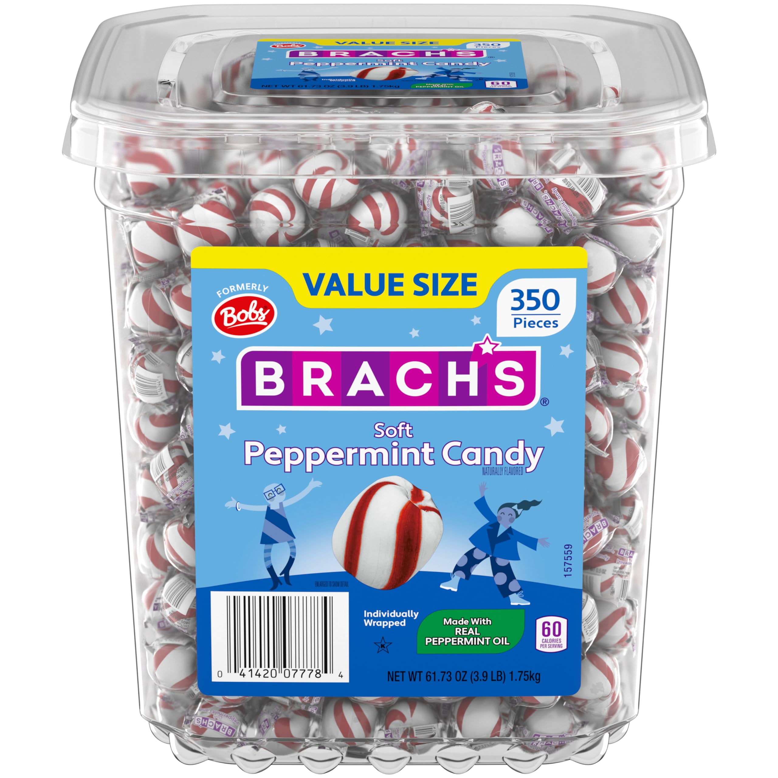 peppermint Bob's Wrapped Soft Sweet Stripes Peppermint Mint Candy Tub