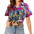 thumbnail image 4 of VILOVE Retro Theme Party Disco Shirt 80s 90s Outfits for Women 80s Hawaiian Shirt Neon Button Down Short Sleeve Blouse, 4 of 8