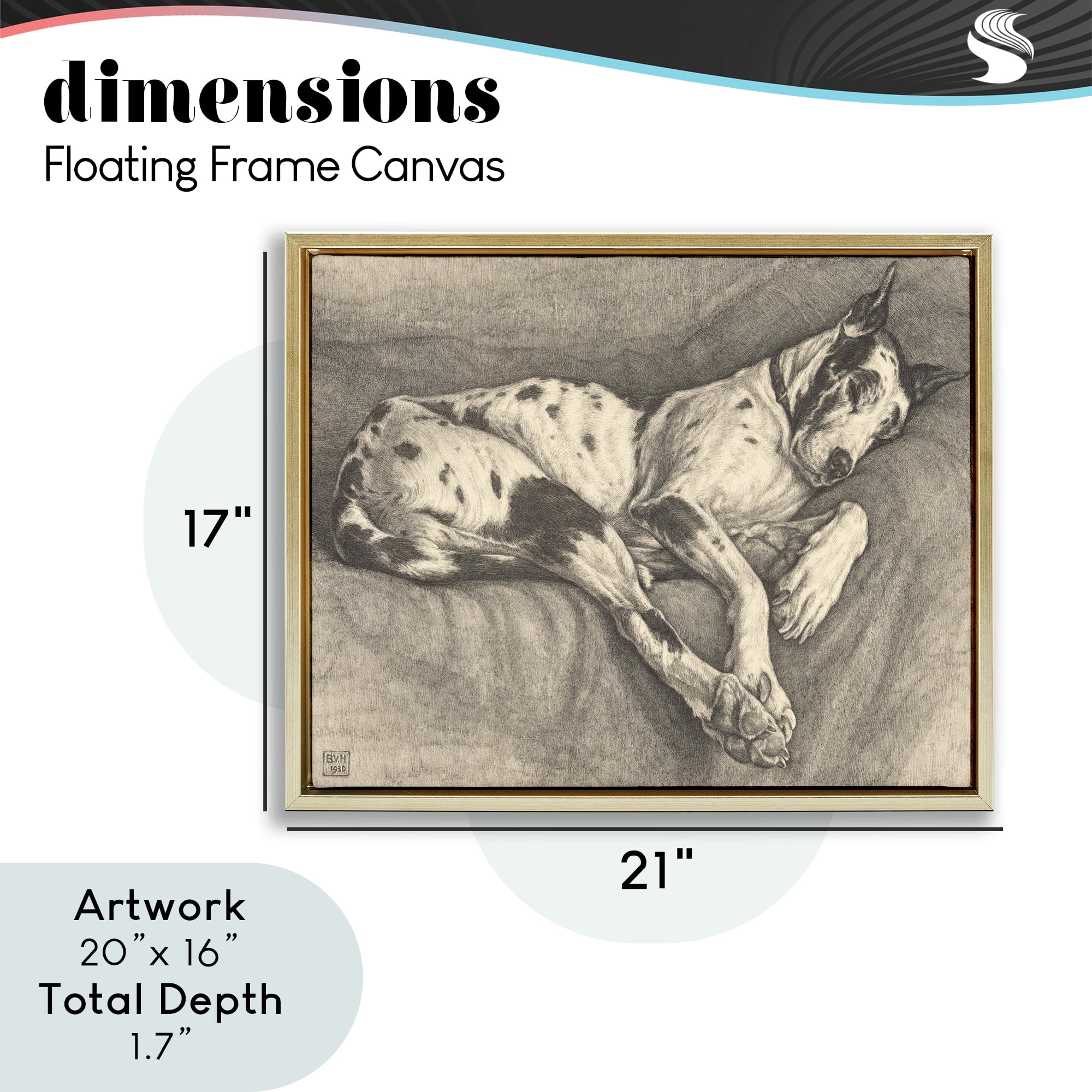 Stupell Industries Sleeping Hound Drawing Gold Framed Floater Canvas Wall Art, design by Bertha Van Hasselt