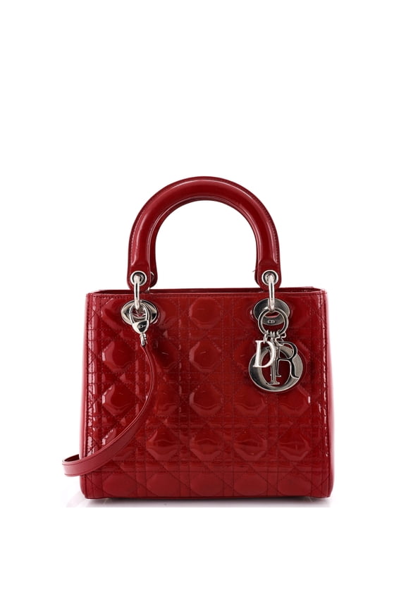 Pre-Owned Lady Dior Bag Cannage Quilt Patent Medium By Rebag