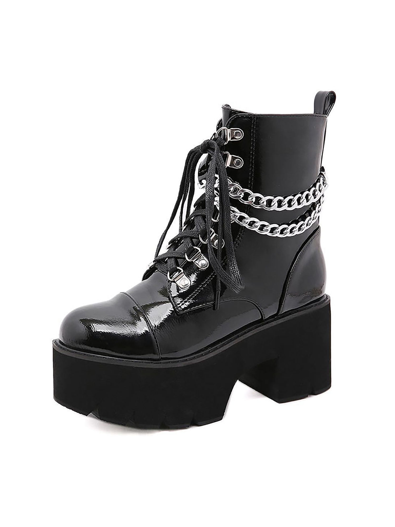 Womens Chunky High Heels Lace Up Round Toe Combat Punk Fashion Ankle Boots Shoes 