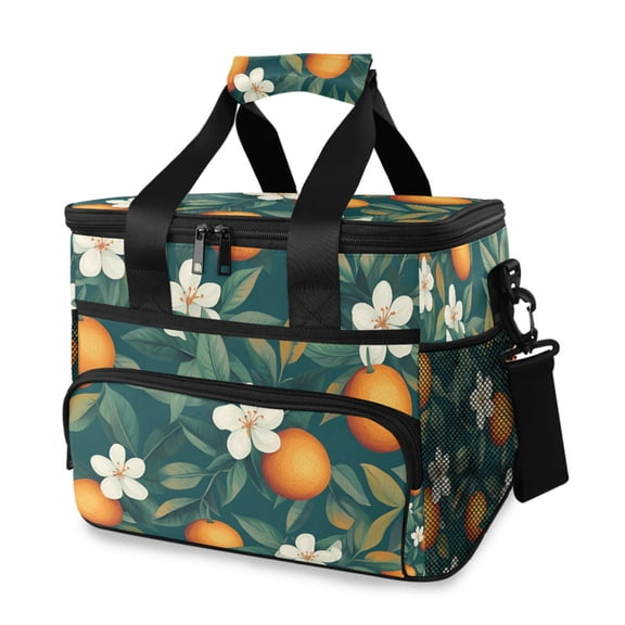 FORMRS Insulated Cooler Bag 24 Cans Capacity Soft Leakproof Lunch Box with Side Pockets, Floral Orange Pattern